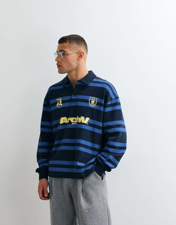 Oversized rugby polo stripe sweatshirt