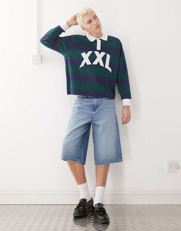 Collusion long sleeve polo embroidered stripe