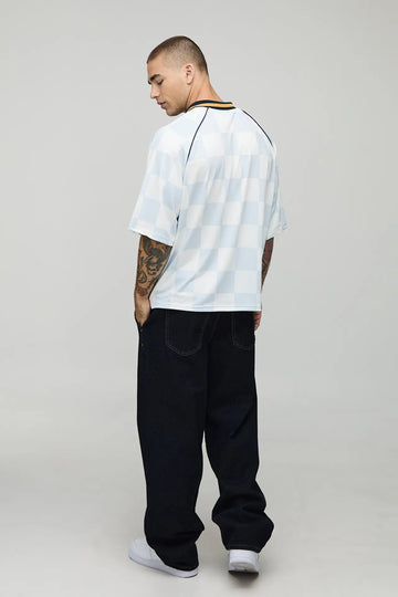OVERSIZED BOXY RAGLAN EDITION CHEQUERED SPORTS TOP