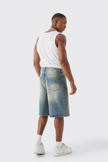 Double Waist Band Denim Jorts In Light Blue