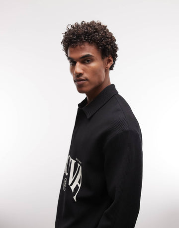 Relaxed boxy ottoman textured polo shirt