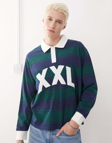 Collusion long sleeve polo embroidered stripe