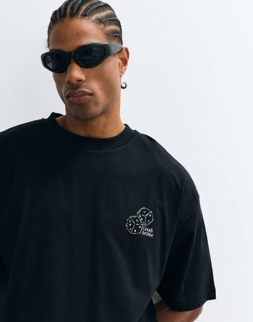 Oversized t shirt with dice graphic in black