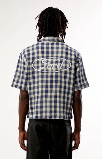 FORD Blue Flannel Short Sleeve Work Shirt