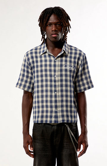 FORD Blue Flannel Short Sleeve Work Shirt