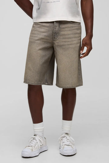 REGULAR FIT WASHED TINTED DENIM JORTS