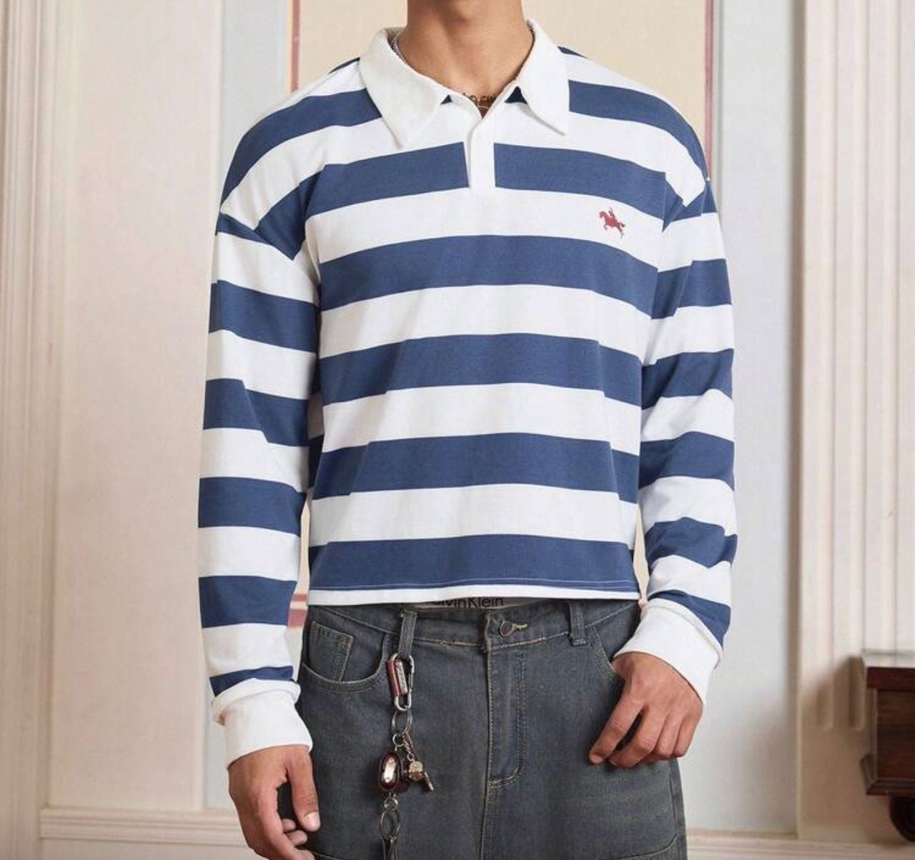 polo long sleeve strips horse