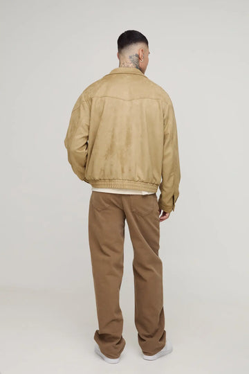 FAUX SUEDE REGULAR FIT WESTERN ZIP UP JACKET