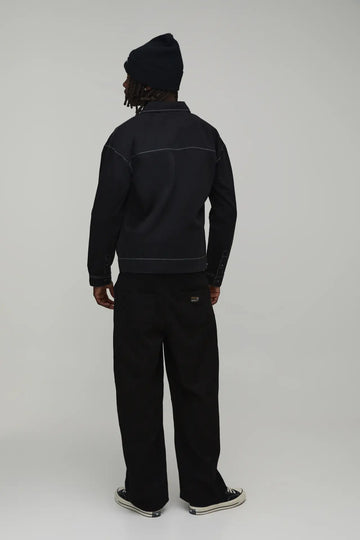 REGULAR FIT CONTRAST STITCH TWILL BOXY OVERSHIRT