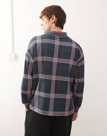 long sleeve checked football polo