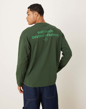 self made in dark green long sleeve tee