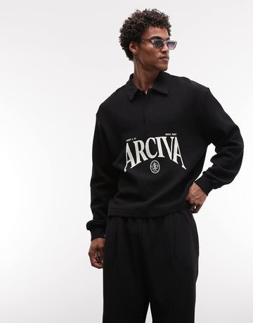 Relaxed boxy ottoman textured polo shirt
