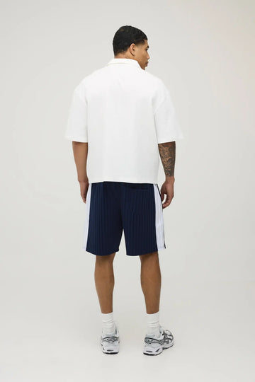 OVERSIZED BOXY CURVE PIPING WAFFLE SPORT SHIRT